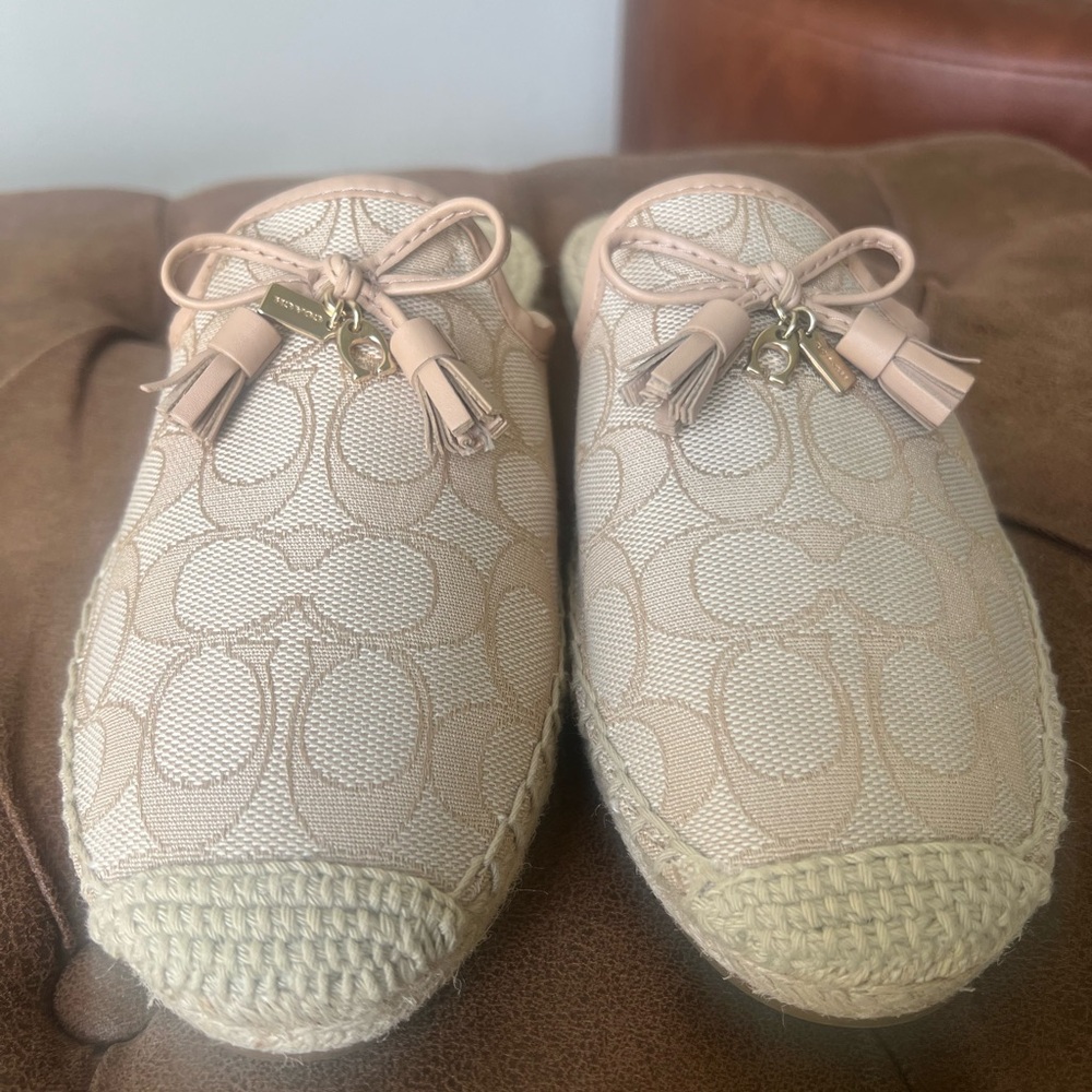 Coach Pink Signature Canvas Espadrille Mules with Tassels